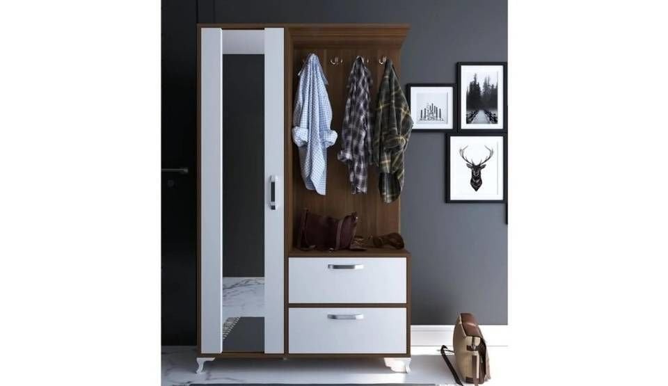 Teşhir Ceviz Aynalı Ayakkabılıklı Vestiyer-Portmanto 2