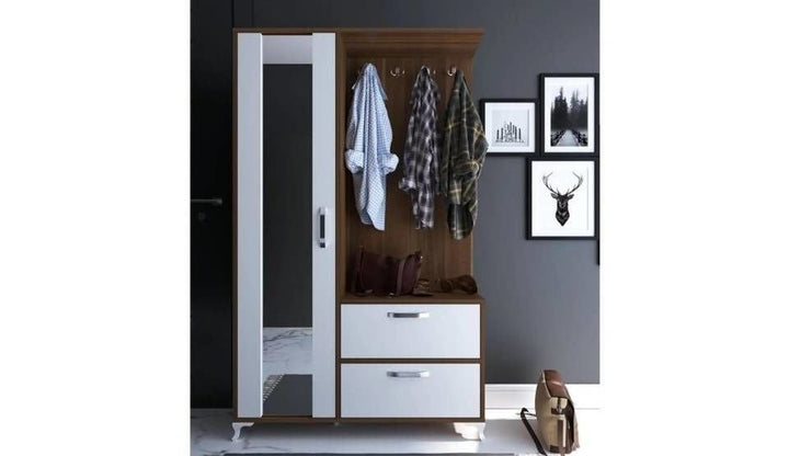 Teşhir Ceviz Aynalı Ayakkabılıklı Vestiyer-Portmanto 2