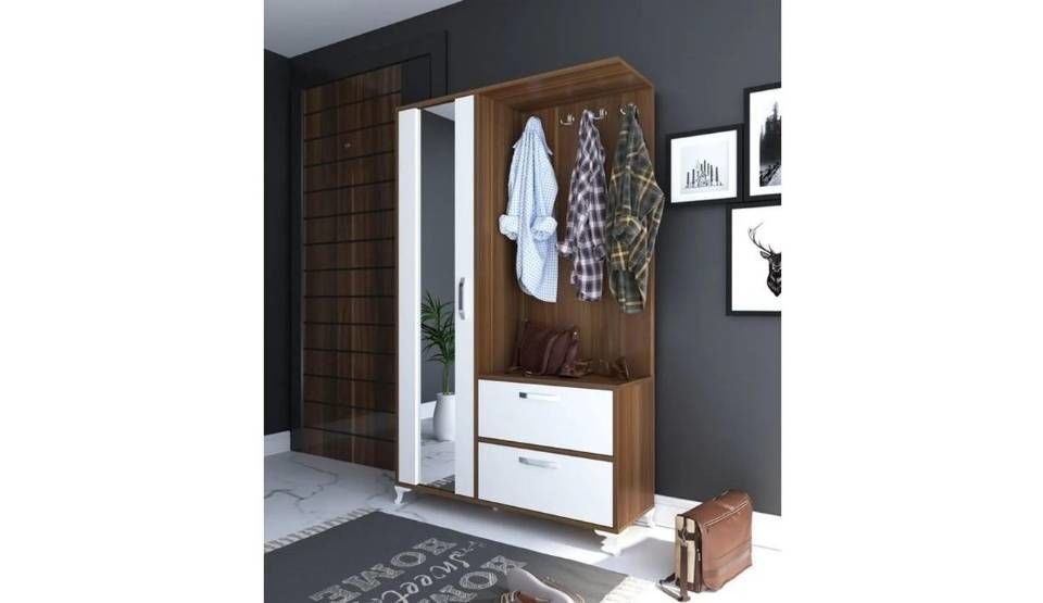 Teşhir Ceviz Aynalı Ayakkabılıklı Vestiyer-Portmanto 3