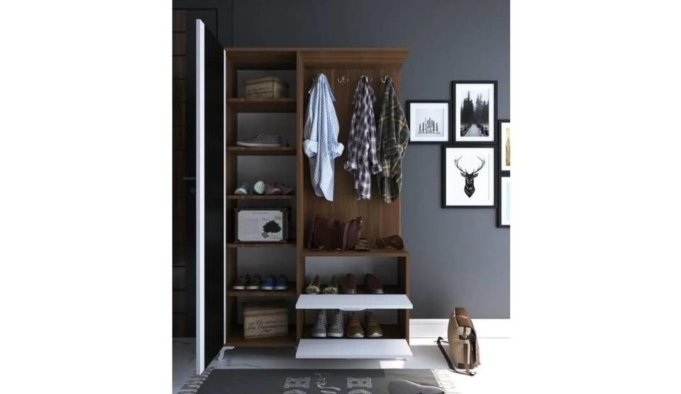 Teşhir Ceviz Aynalı Ayakkabılıklı Vestiyer-Portmanto 4