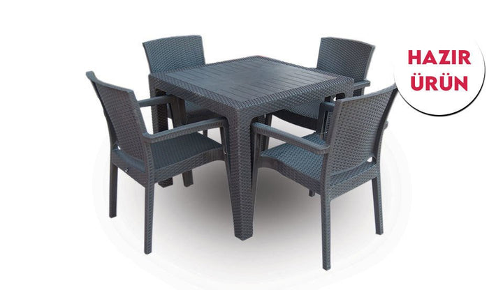 Teşhir Rattan Antrasit Masa Takımı