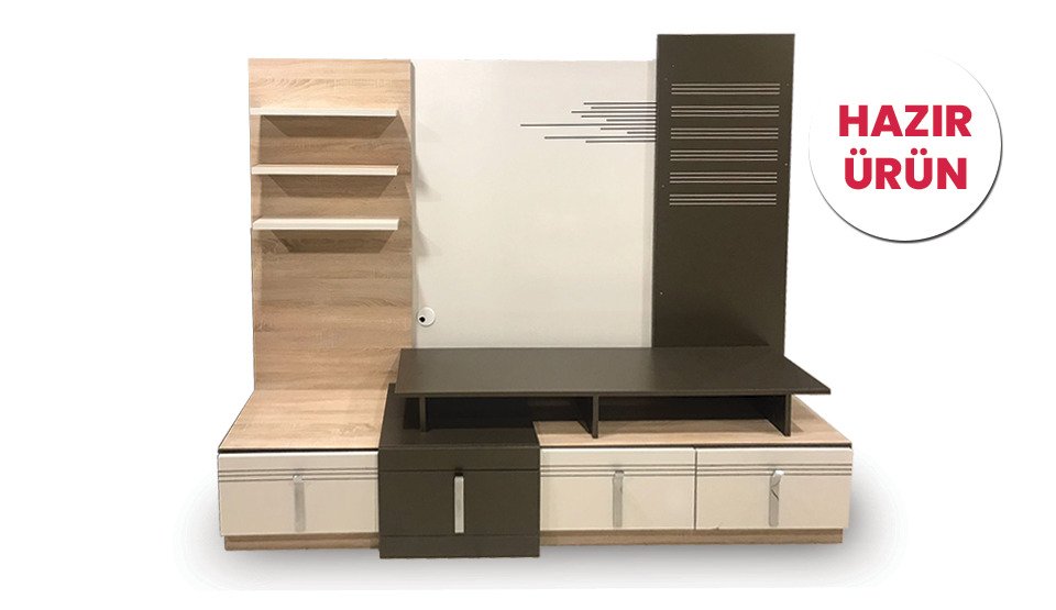 Teşhir Mobpo Ceviz Vitrinli Televizyon Ünitesi