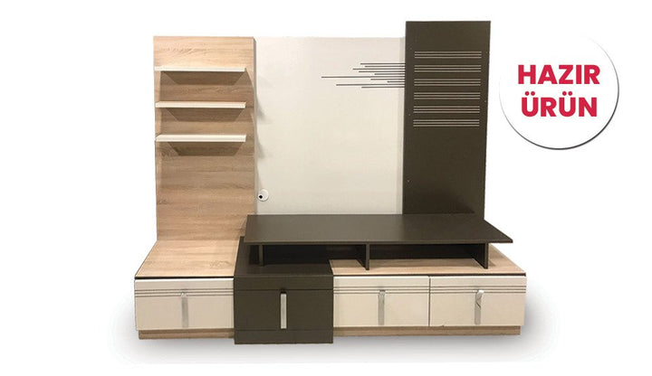 Teşhir Mobpo Ceviz Vitrinli Televizyon Ünitesi