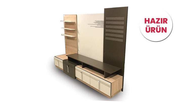 Teşhir Mobpo Ceviz Vitrinli Televizyon Ünitesi 2